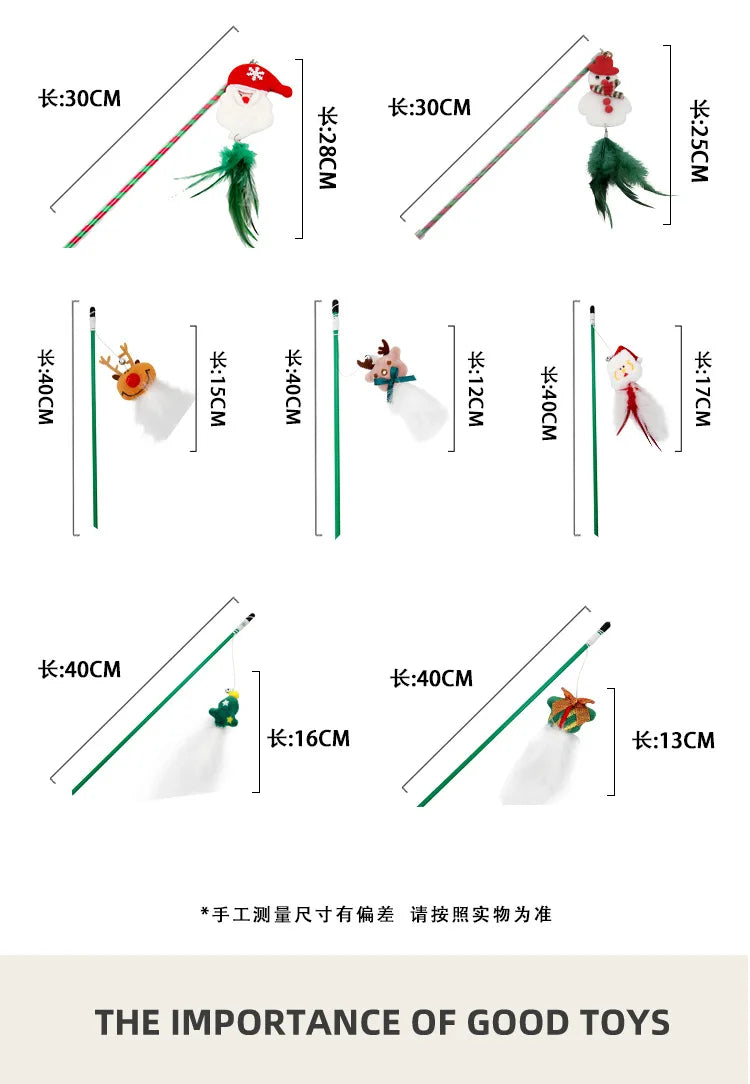 Cat Toy Cat Teaser Sticks Christmas Series Cat Stick Doll Old Reindeer Cat Stick Christmas Gift Bells Pet Supplies.