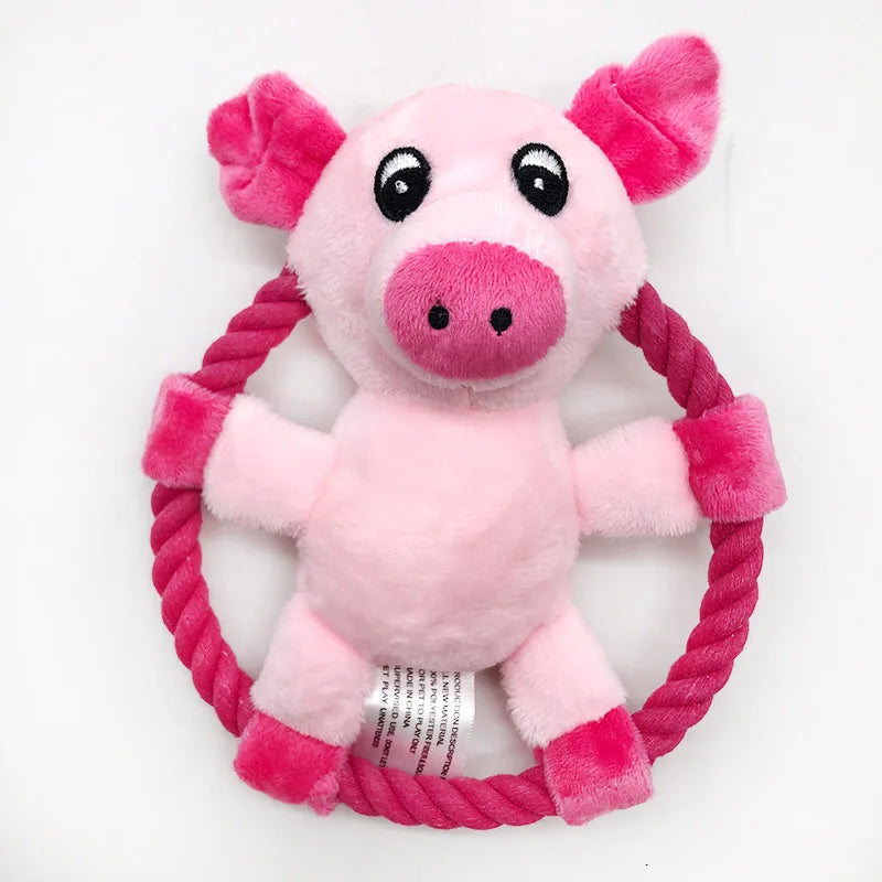Squeaky Dog Toys for Small Medium Dogs, Pig Duck Bear Shape Puppy Teething Toy with Cotton Rope Animals Plush Interactive Toy