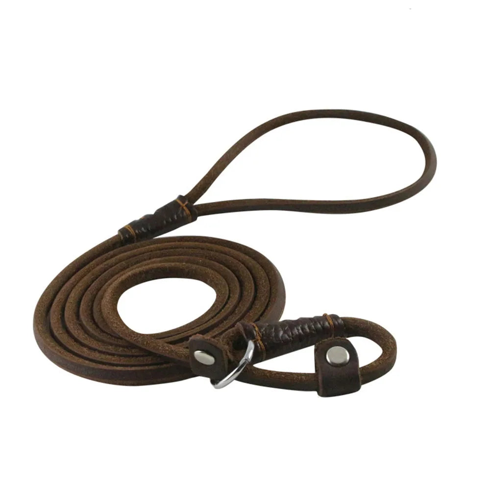 Slip Dog Leash Soft Thin Handmade Genuine Leather Pet Puppy Dog Chain Collar Leash Slip for Small Medium Dogs Training & Walking