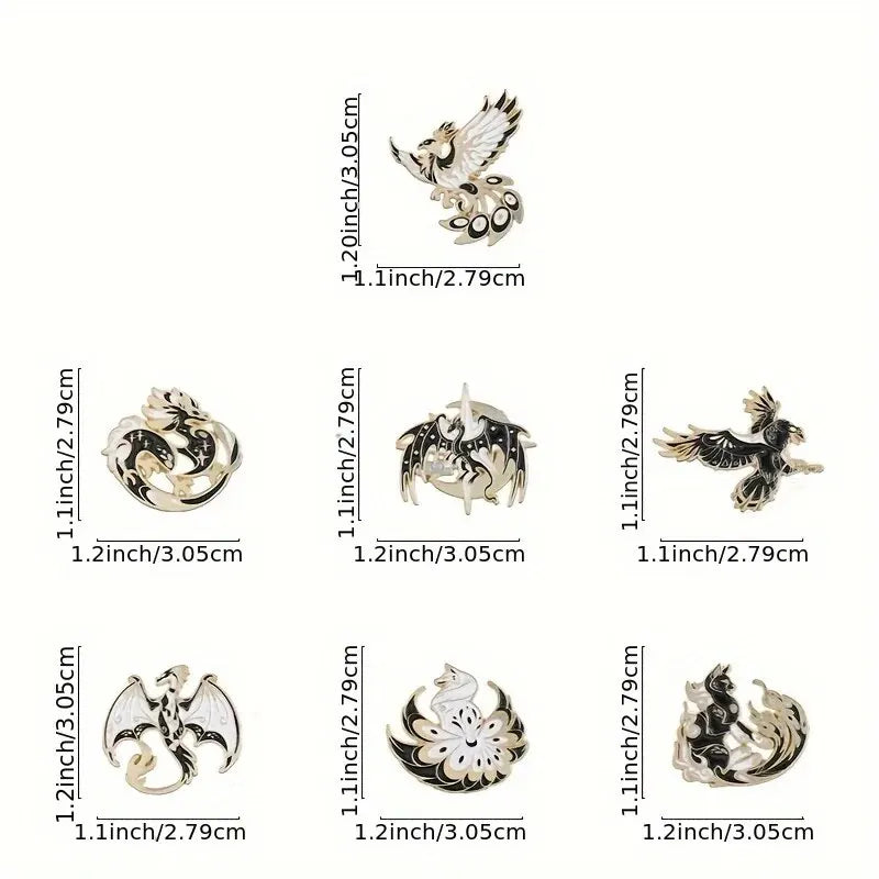7Pcs Gothic Punk Bird Enamel Pins Custom Animal Cartoon Brooches Jewelry Clothes Accessoris Shirt Collar Lapel Badge Pin for Fri