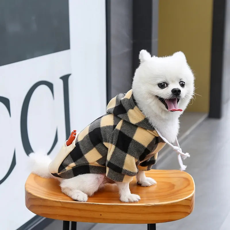Plaid Dog Hoodie Pet Dog Clothes Sweaters With Hat And Pocket Design Autumn Winter Windproof Dog Clothing For Small Medium Dog