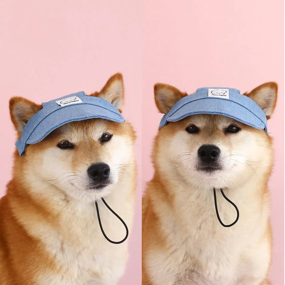 Dog Hat with Ear Holes Fashionable Denim Dog Baseball Outdoor Cap Adjustable Summer Travel Sport Hat for Small Medium Large Dogs
