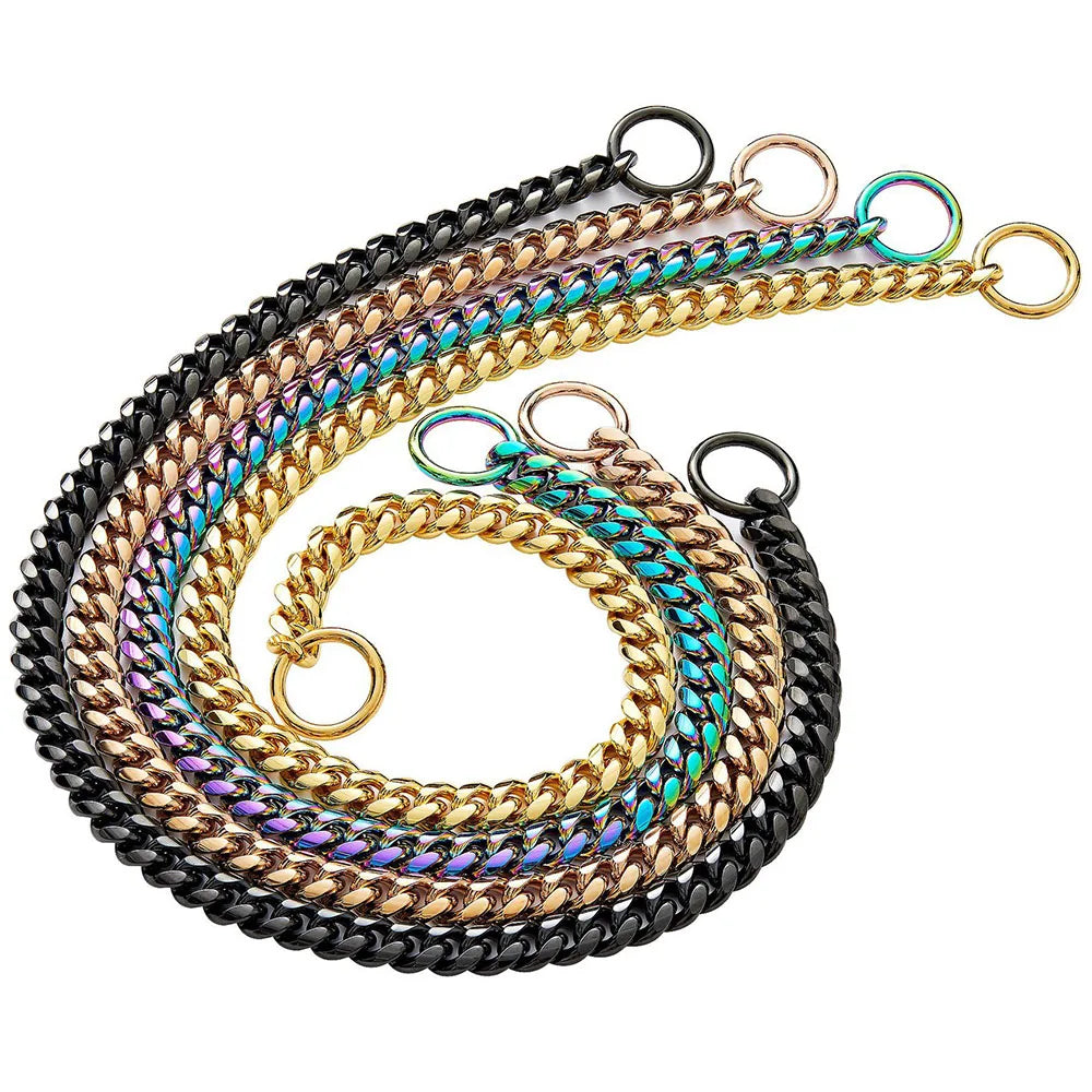Gold Chain Dog Collar 10mm Fashion Dog Cuban Link Pet Gold Necklace Metal Puppy Jewelry Bulldog P Chain Pet Training Slip Collar