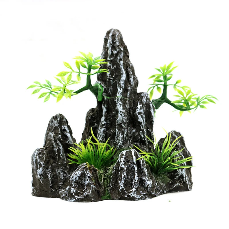 Resin Aquarium Rockery Mountain Decoration Artificial View Rock Cave Stone Tree Fish Tank Ornament Pet Supplies Home Decor