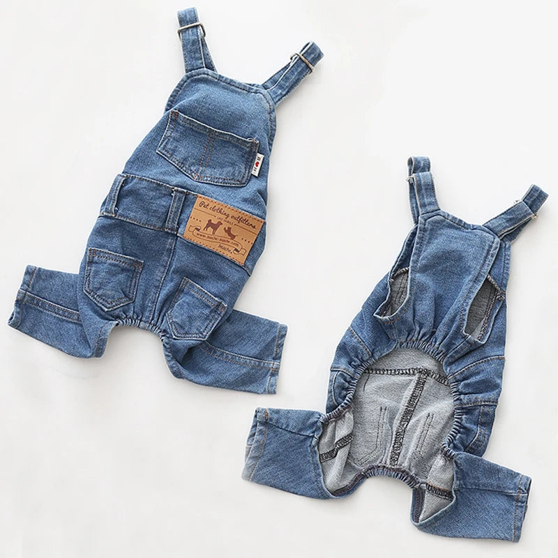 Dog Jeans Jumpsuit for Small Medium Large Dogs Adjustable Pet Denim Clothes Costumes Vintage Washed Dog Pants Overall for Dogs
