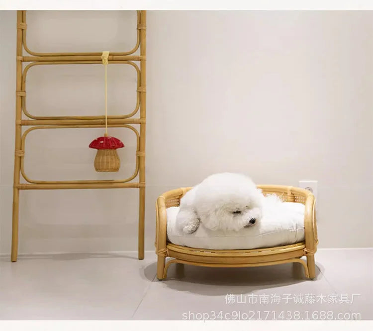 South East Asia Natural Indonesian True Rattan Teddy Nest Summer Cool Round Pomeranian Small Pet Cat Dog Kennel