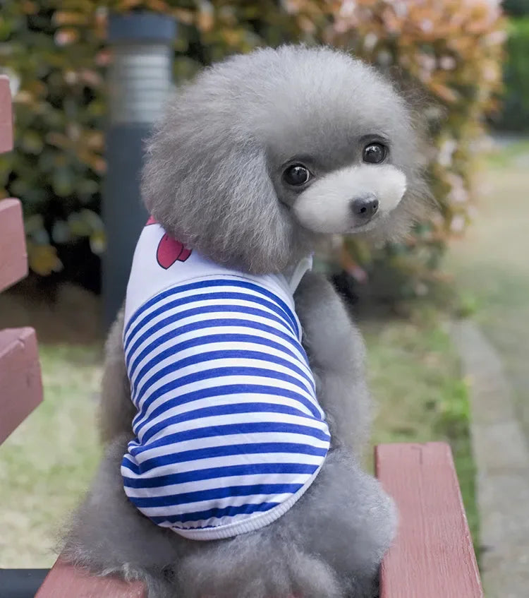 Pet Dog Clothes For Small Dogs Summer Cartoon Vest Clothing Sailor Tie Anchor Print Navy Tie Stripes Cat Dog Breathable T-Shirt