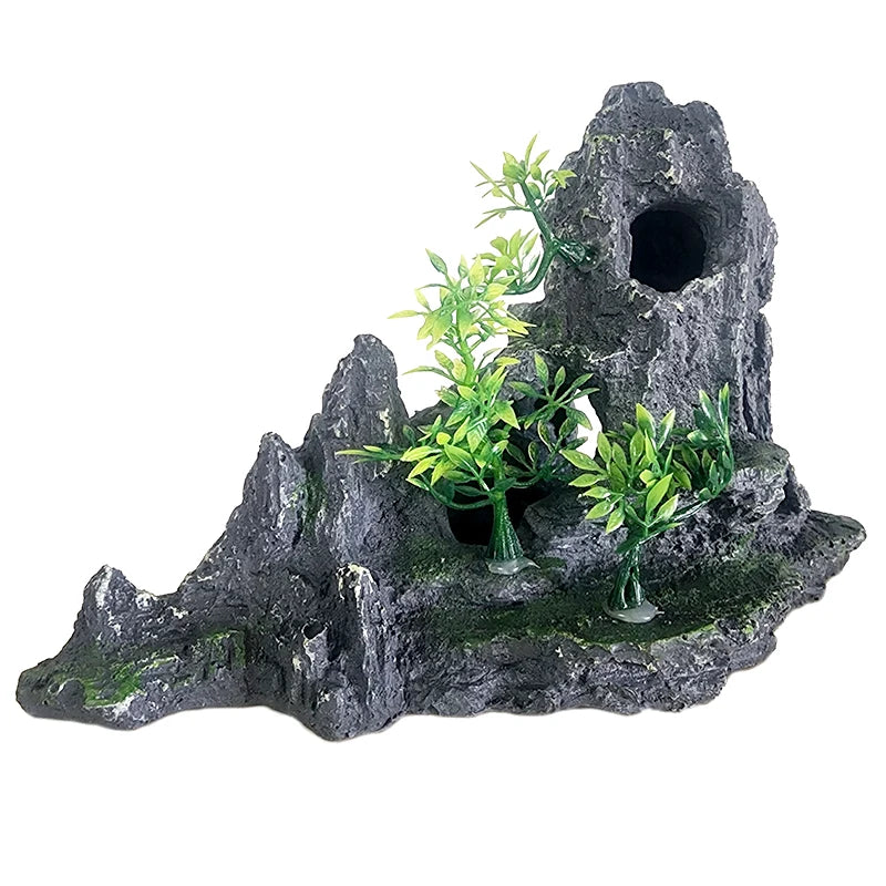 Resin Aquarium Rockery Mountain Decoration Artificial View Rock Cave Stone Tree Fish Tank Ornament Pet Supplies Home Decor New