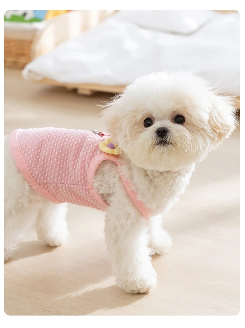 Sweet Flower Decorate Puppy Summer Clothes Breathable Unisex Small Chihuahua Pet Cat Vest Walking Leash T Shirt for York Dogs