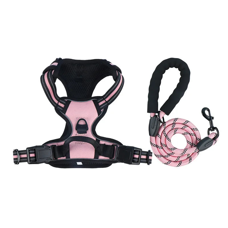 Pet dog chest back anti impact reflective vest style chest back large medium cat dog chest back traction rope set dog harness