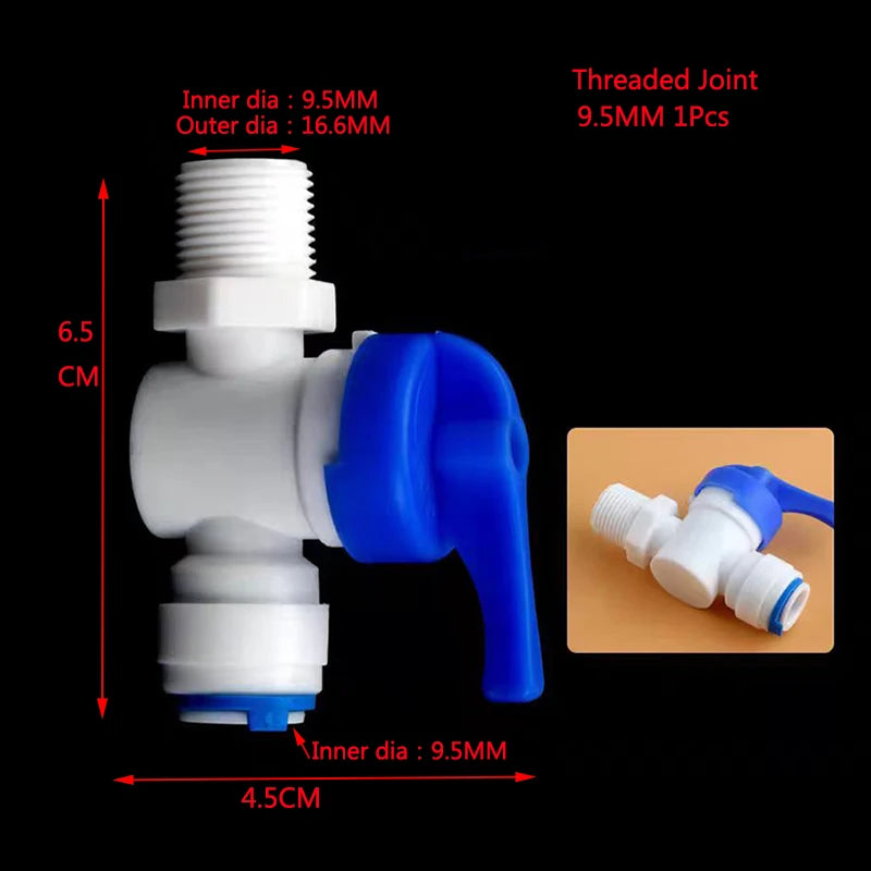 1Pcs Aquarium Fitting RO Water Straight Plastic Ball Valve with Quick Connect 1/4' 3/8' OD Hose Male Reverse Osmosis Connector