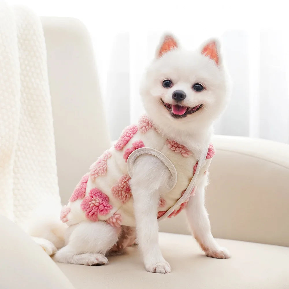Dog Winter Coat Sherpa Warm Fleece Vest Sweater Flower Patterm Pet Clothes Cold Weather Jacket for Small Medium Dogs Puppy