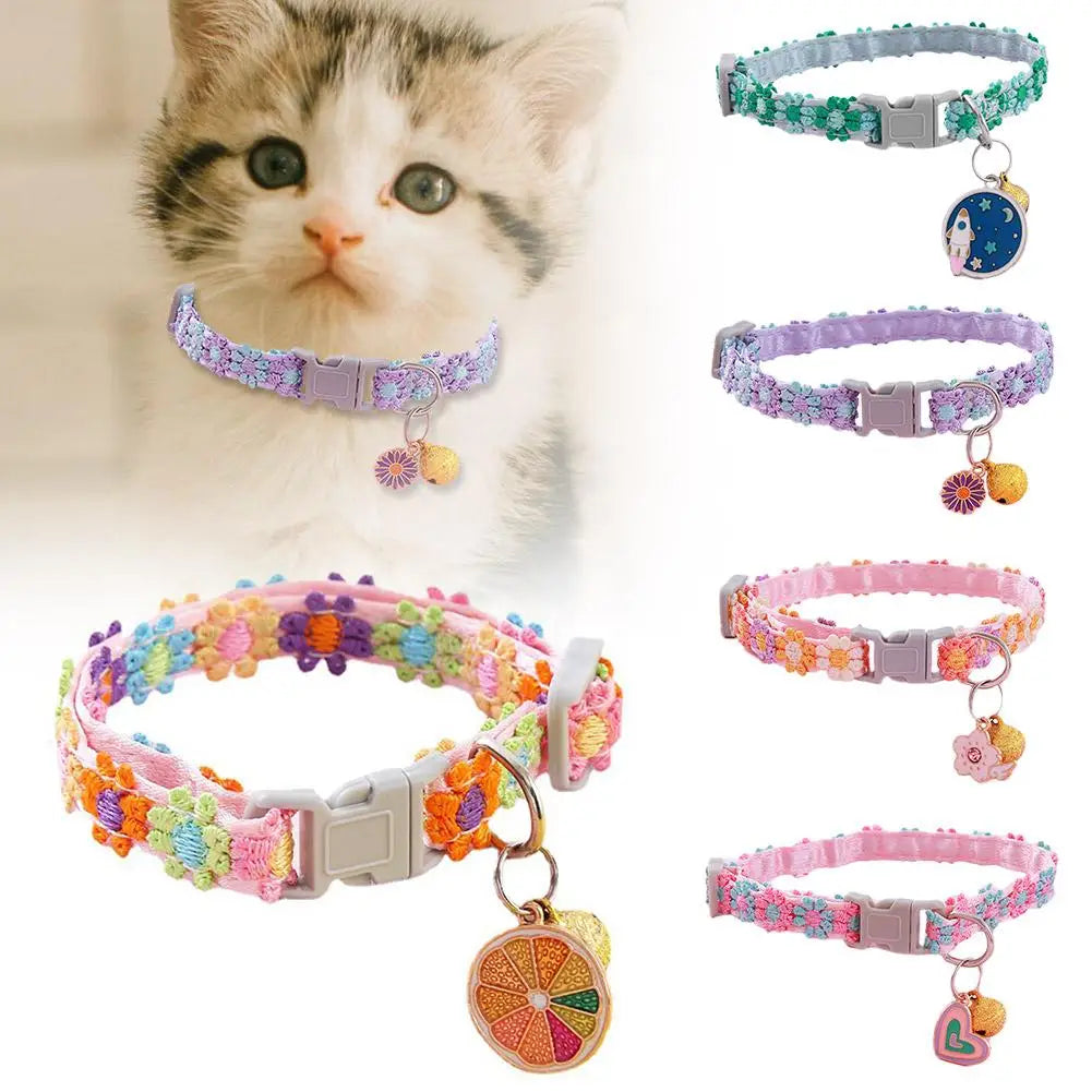 Pet Collar Adjustable Colorful Lace Flower Cat Collar Cute Product Kitten Cat Necklace Pet Dog Puppy Collar Bell Accessory O3N2