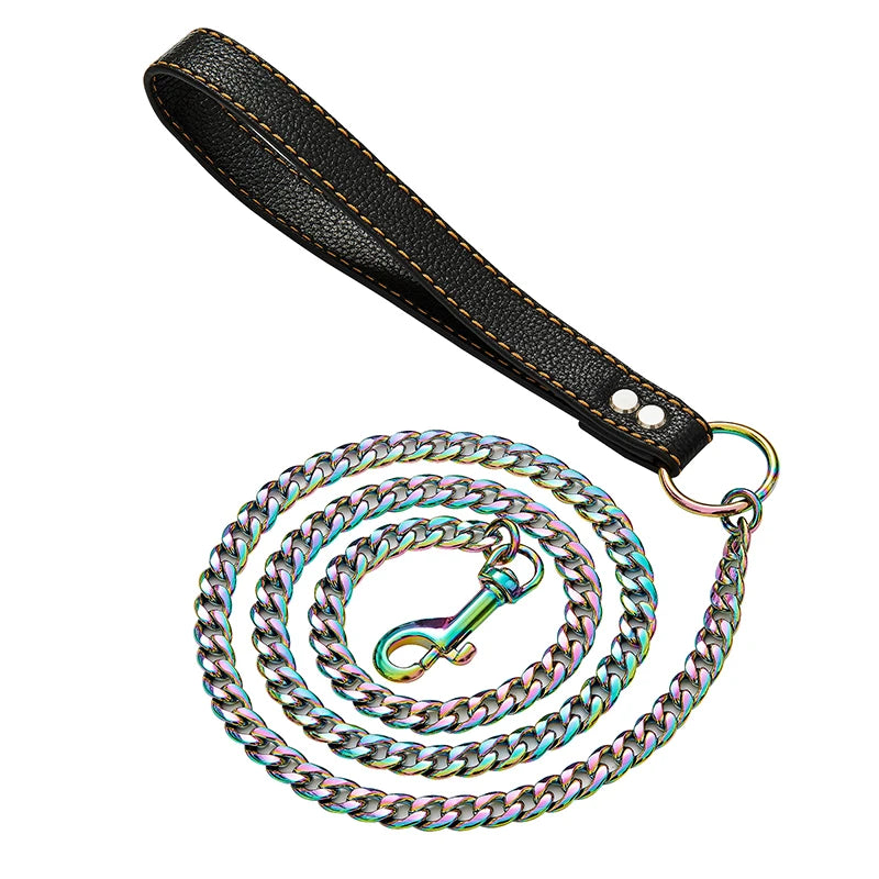 304 Stainless Steel Dog Chain Collar and Leash, Super Strong, Metal Necklace, Choke, Silver, Gold, Adjustable Pet Lead Rope