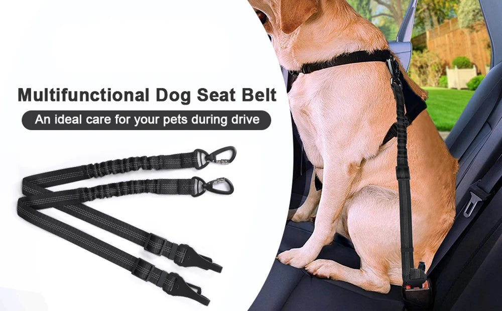 Dog Seatbelt Updated 3-in-1 Pet Car Seat Belts for Dogs Car Tether with Clip Hook Bungee Dogs Safety Belt with Swivel Carabiner