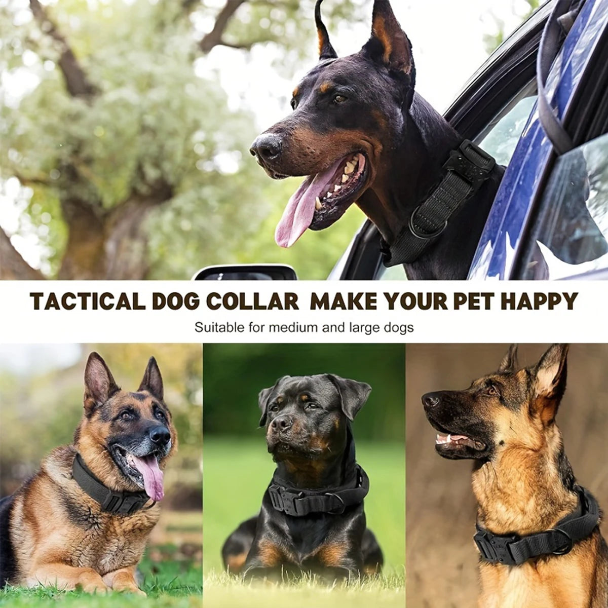 Durable Military Tactical Dog Collar Bungee Leash Nylon Walking Training Pet Collar for Medium Large Dogs German Shepherd