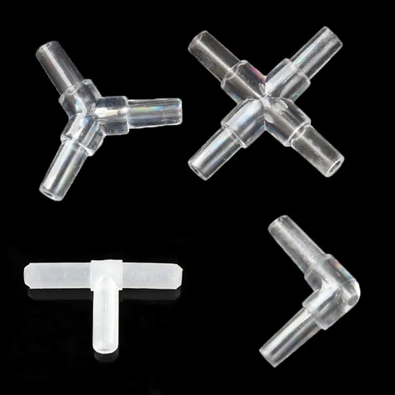 10pcs/lot 4mm TShaped Plastic Connector Aquarium Acessorios 2/3/4 ways Fish Tank Air Pump Connector Control Valve Air Pipe Tubes