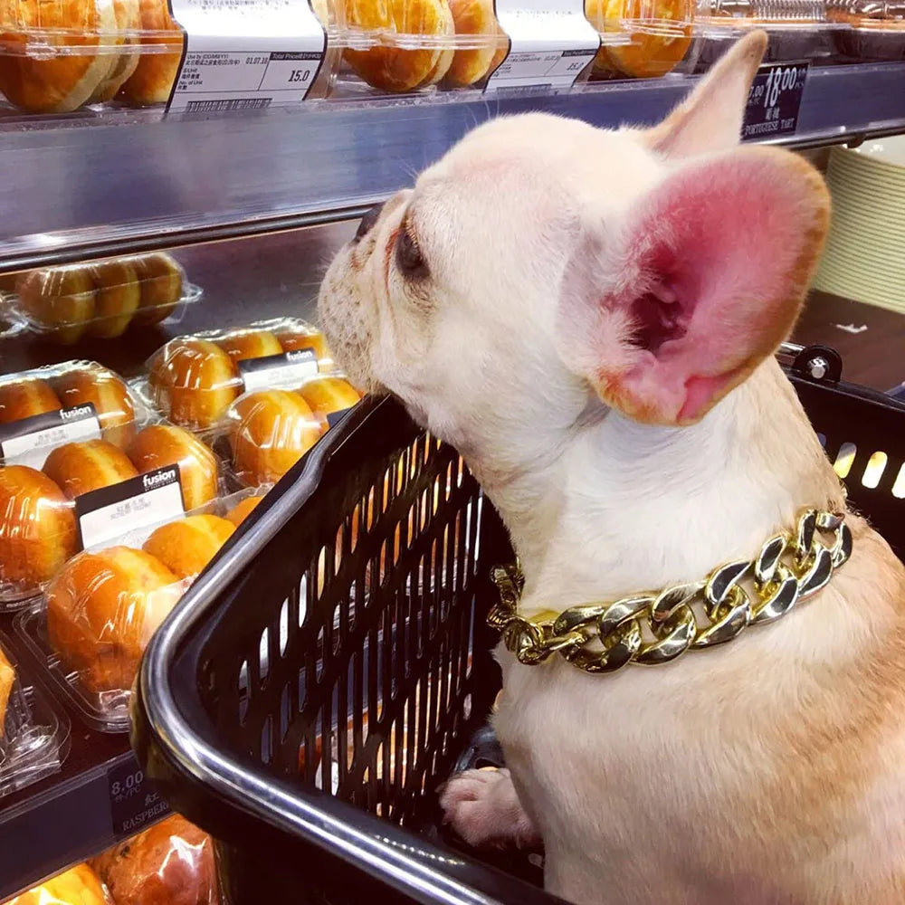 Gold Pet Cat Dog Collar Adjustable Light Plastic Small Dog Cuban Link Collar for Bulldog Puppy Necklace Pet Apparel Accessories