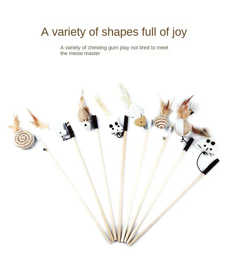 1PC Teaser Feather Toys Kitten Funny Colorful Rod Cat Wand Toys Wood Pet Cat Toys Interactive Stick Pet Cat Supplies