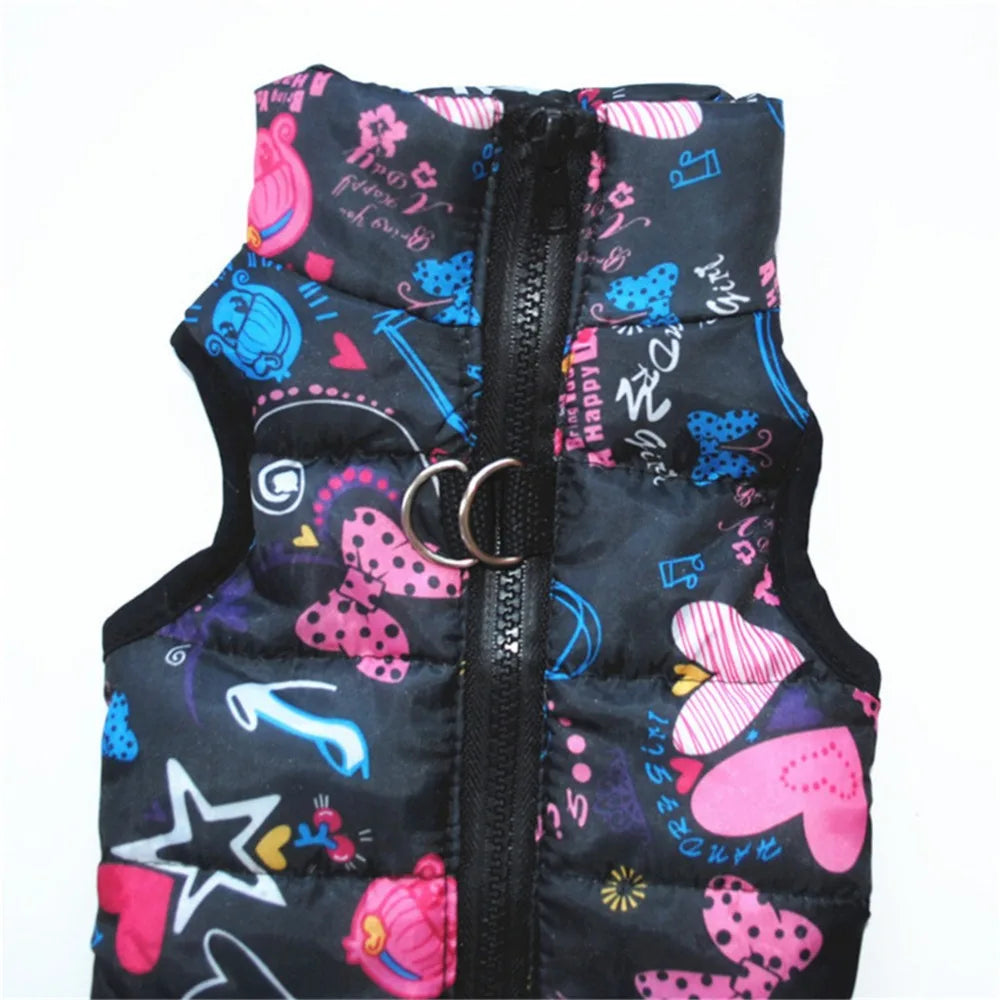 Windproof Pet Vest Jacket Winter Warm Big Dog Clothes Puppy Harness Clothing Funny Printed Coat for Small Medium Dogs Cats XS-XL