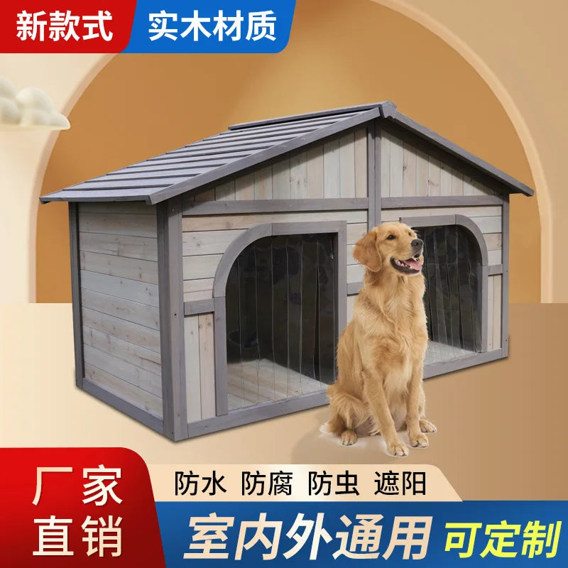 Solid wood dog house dog villa wooden kennel waterproof and rainproof outdoor large kennel dog house type pet