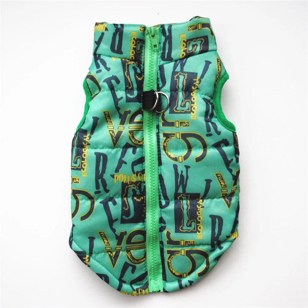 Windproof Pet Vest Jacket Winter Warm Big Dog Clothes Puppy Harness Clothing Funny Printed Coat for Small Medium Dogs Cats XS-XL