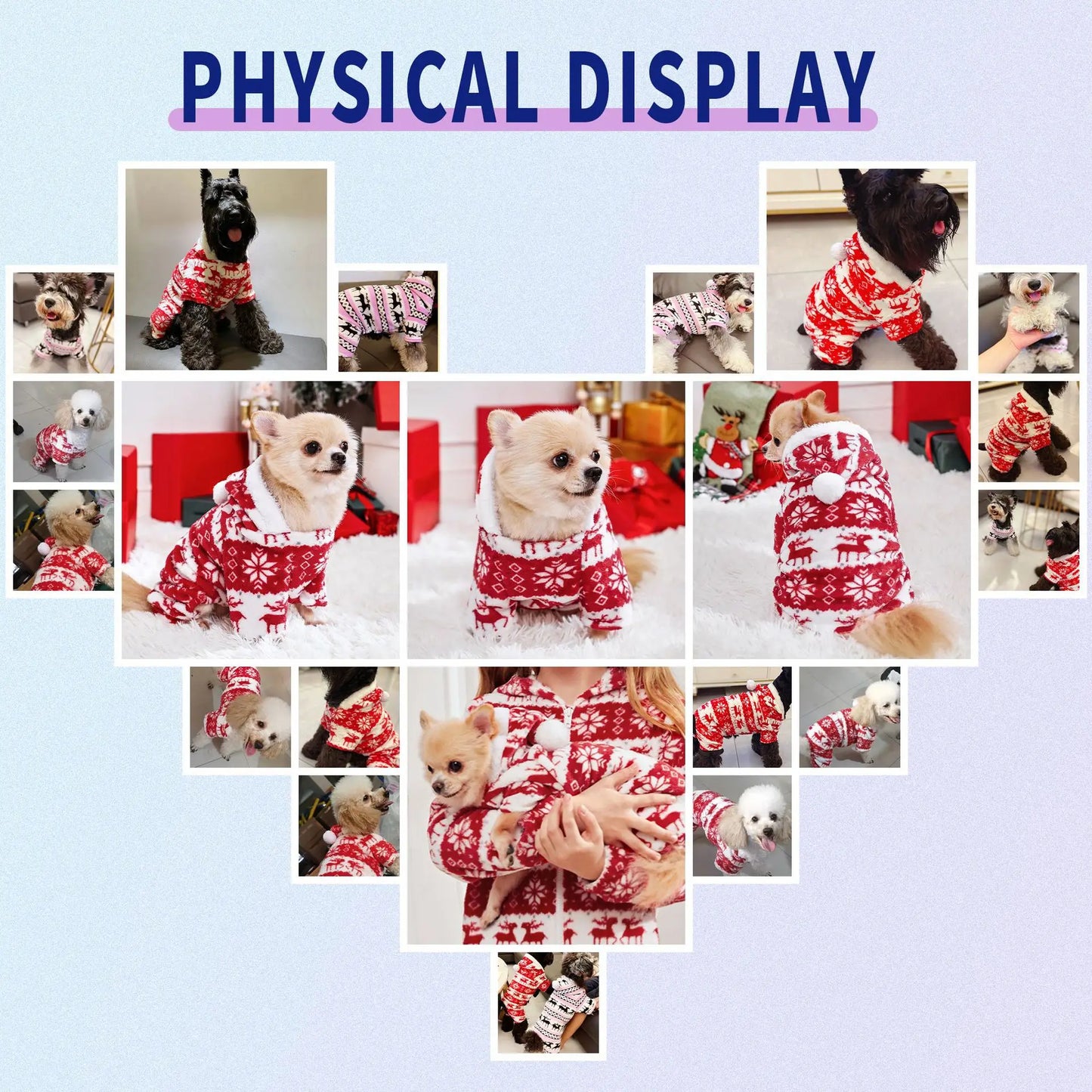 Thermal Coral Fleece Christmas Dog Pajamas Onesie for Small Medium Large Dogs, Reindeer Print Winter Dog Clothes Hooded Jumpsuit