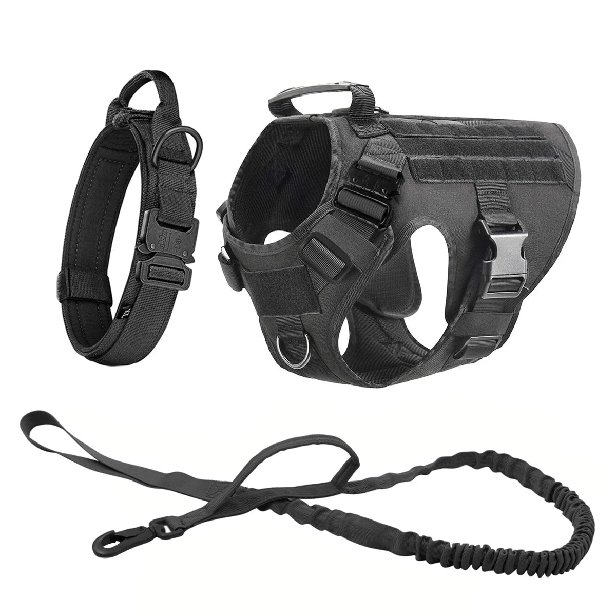 Tactical Training Large Dog Harness Collar Leash Molle Pouches Military Service Dog Vest Heavy Duty Dog Harness for Medium Dogs