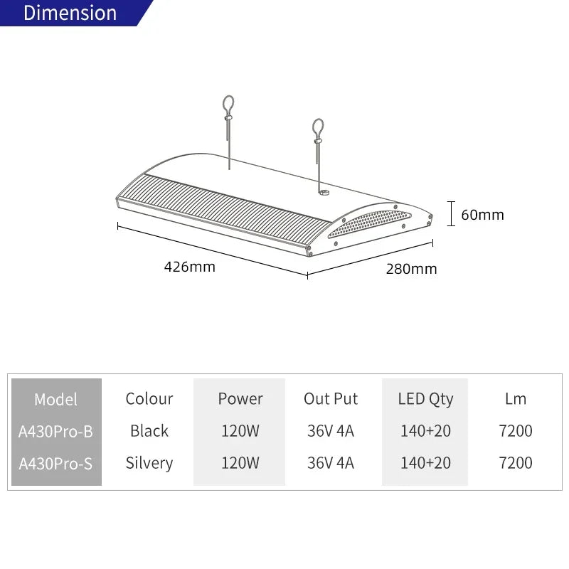 WEEK AQUA A430 Pro Full Spectrum Aquarium Led Light Fish Tank Aquatic Plants Light with APP Bluetooth Controller and Shade Plate