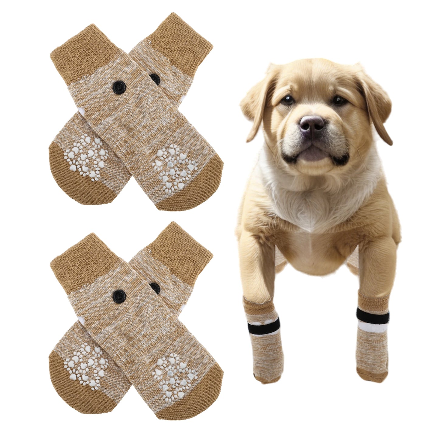 4pcs Anti-Slip Dog Socks with Adjustable Sticky Tapes Pet Socks for Puppy Dog Paw Protector Indoor Wear Dog Socks