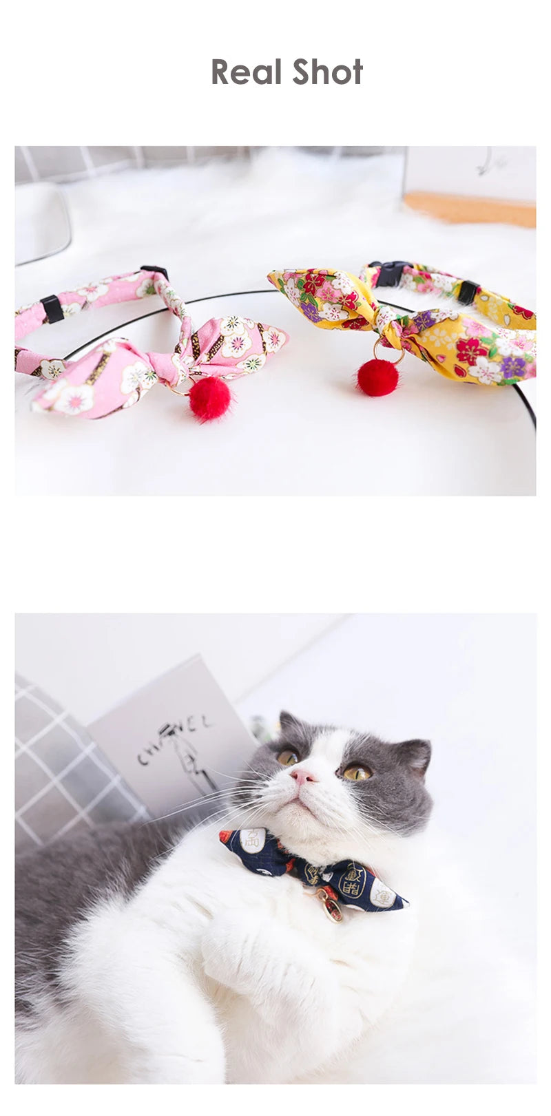Cute Japanese Print Pet Dog Collars Bunny Ears Shaped Necklace for Cats Spring Decorate Puppy Supplies Neck Wear Cat Accessories