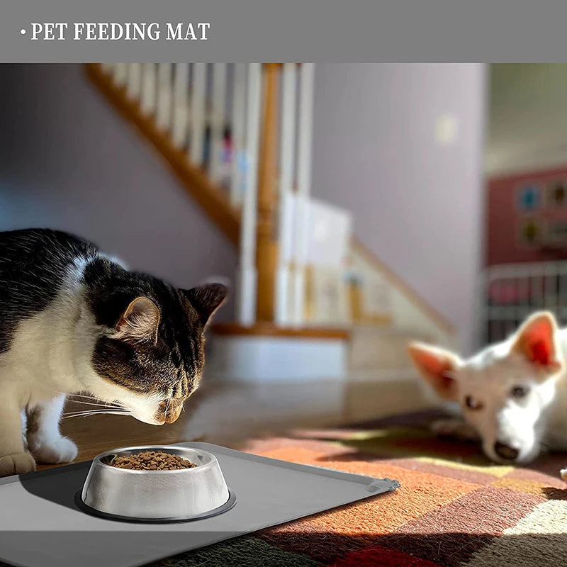 Silicone Dog Cat Bowl Mat Non-Stick Pet Fountain Tray Waterproof Food Pad Puppy Dogs Feeding Drinking Mat Easy Washing Placemat
