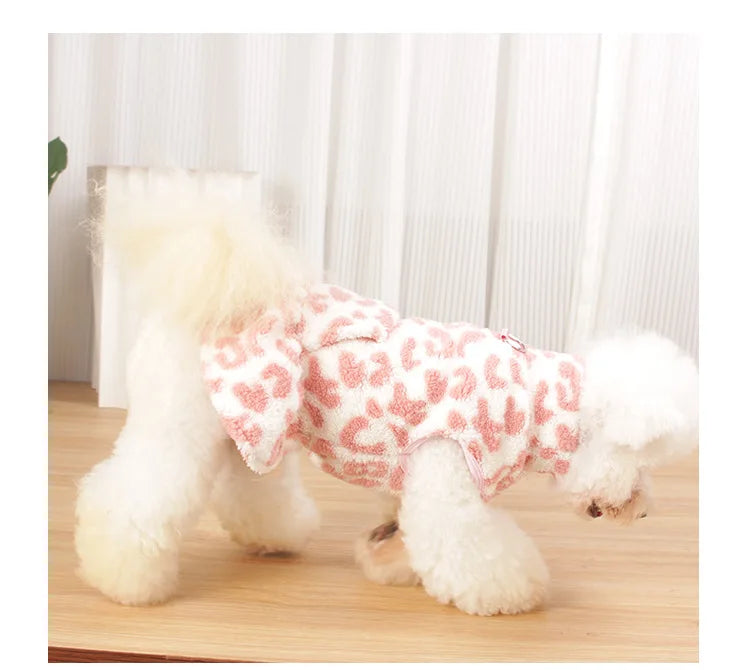 Leopard Dog Sweater Dress Fleece Puppy Dresses for Small Dogs Girl Cat Skirt Apparel Winter Warm Dog Clothes