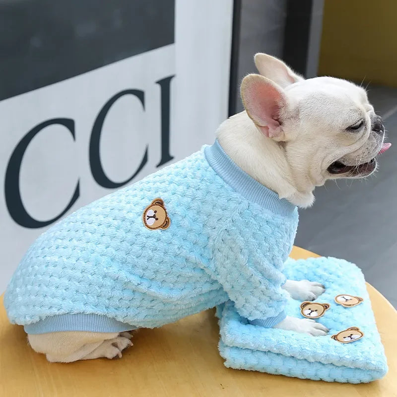 2024 New Warm Fleece Pet Clothes Cute Print Coat Small Medium Dog Cat Shirt Jacket Teddy French Bulldog Chihuahua Winter Outfit