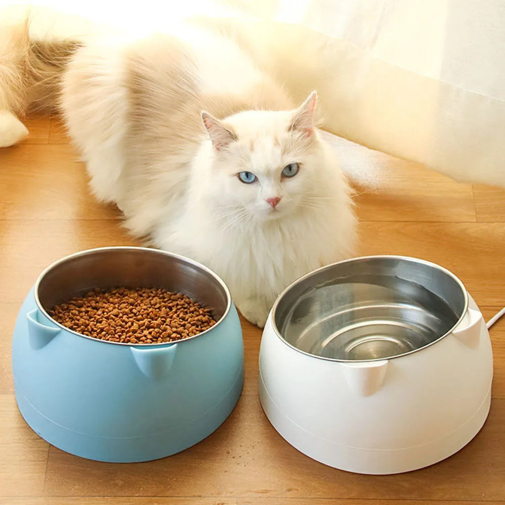 Cat Dog Bowls 15 Degrees Raised Stainless Steel Cat Bowl Safeguard Neck Puppy Pet Feeder Non-slip Crash Elevated Cat Food Bowl