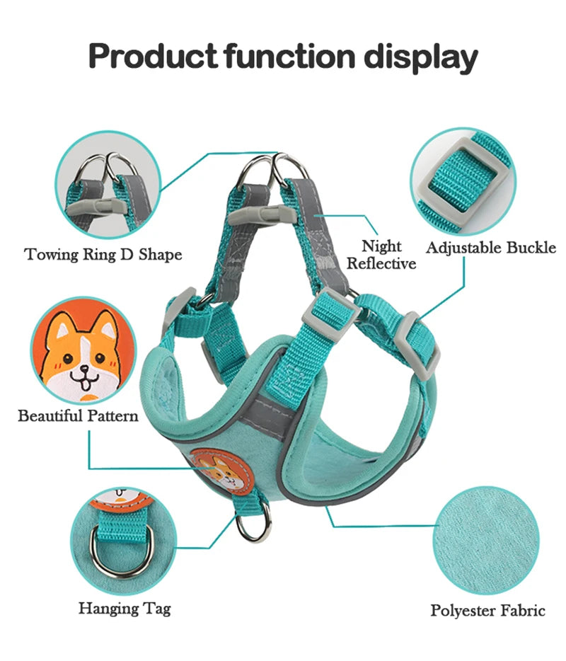 Pet Suede Chest Harness Vest Dog Strap Reflective Leash Retractable For Small Light And Convenientn