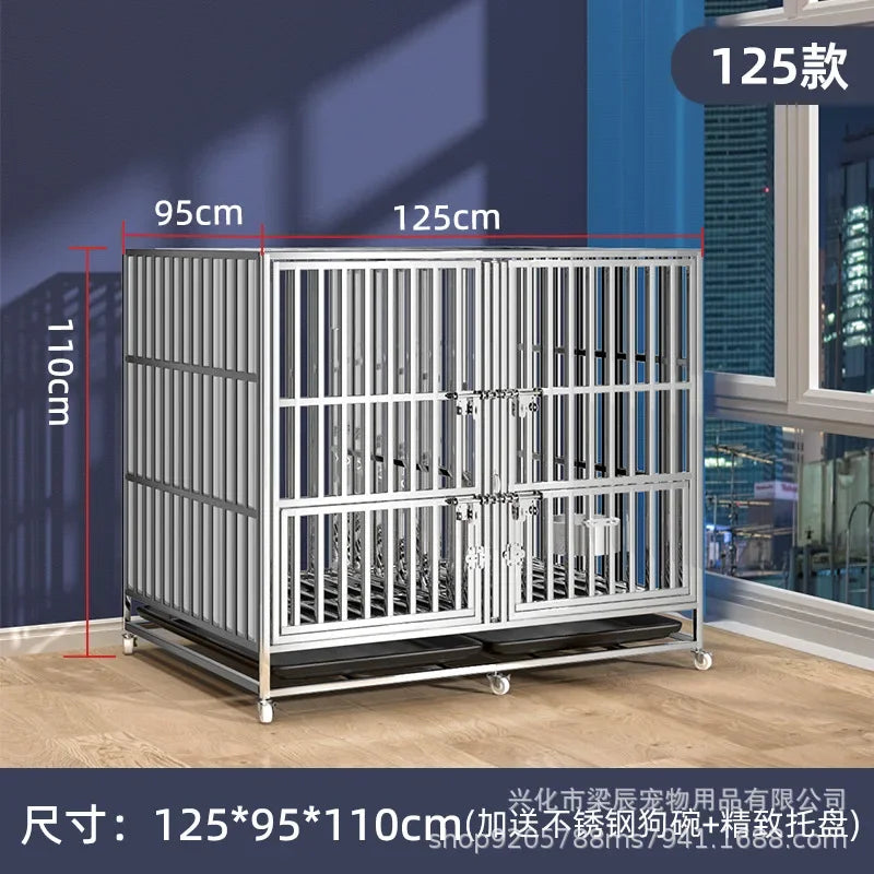 Stainless steel dog cage with partition mother and child cage square tube double cage large pet golden retriever ken