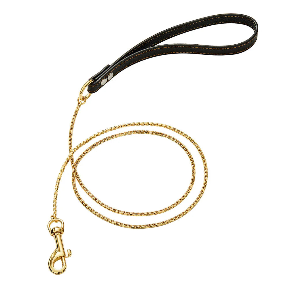 Dog Chain Leash for Dog Collar 18K Gold Sliver Cuban Link Anti-Bite Metal Strong Dog Leash for Walking Training Small Medium Dog