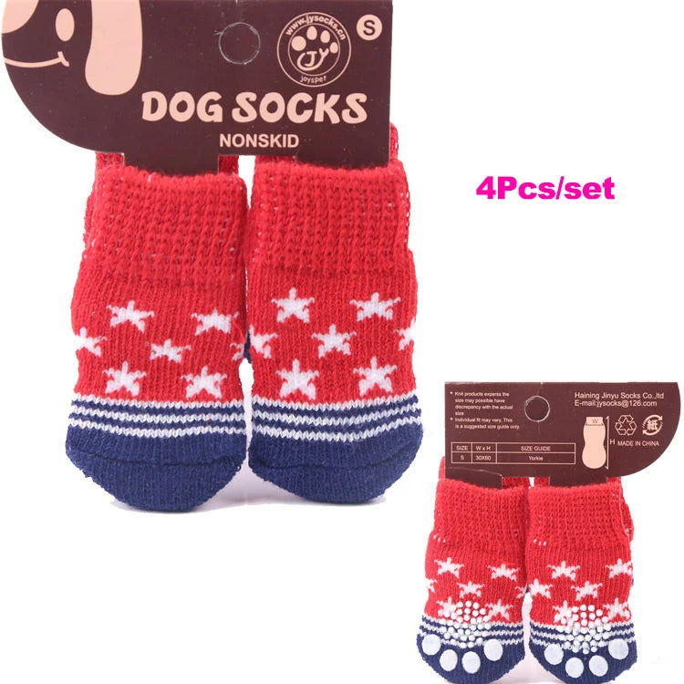 4pcs/Set Dog Shoes For Small Dogs Anti Slip Cat Socks For Cat Cute Dog Socks Pet Chihuahua Dog Clothes Christmas Dog Accessories