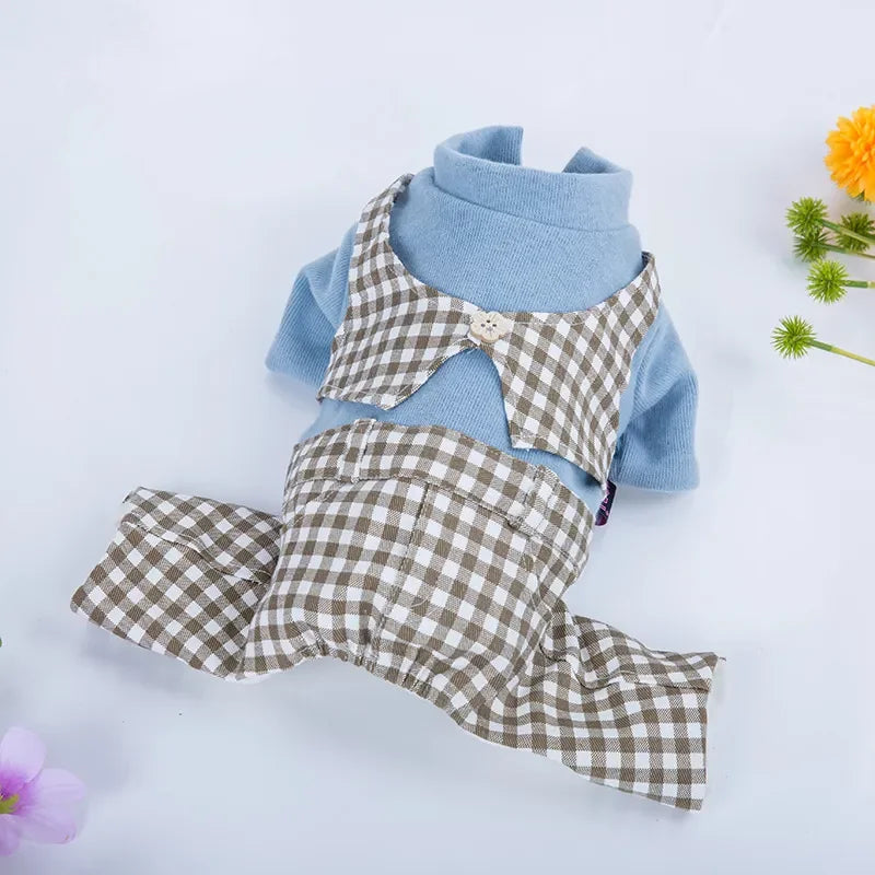 Winter Dog Clothes Bowknot Plaid Coat Thicken Jacket Pets Gentleman Outfits Warm Clothes Bowknot Jumpsuit Jacket Outfit Clothing