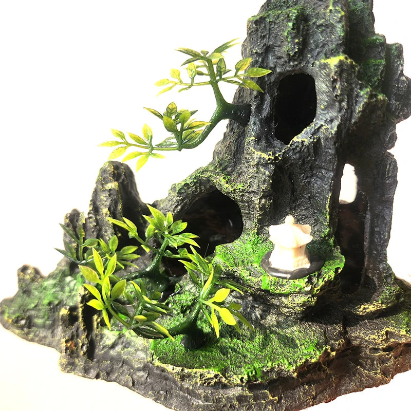 Resin Aquarium Rockery Mountain Decoration Artificial View Rock Cave Stone Tree Fish Tank Ornament Pet Supplies Home Decor