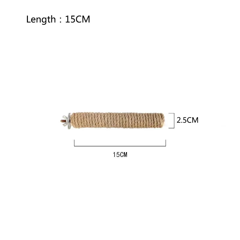 Natural Hemp rope Weaving Pet Bird Stand Parrot Raw Wood Fork Tree Branch Stand Rack Birds Hamster Branch Perches Chew Bite Toys