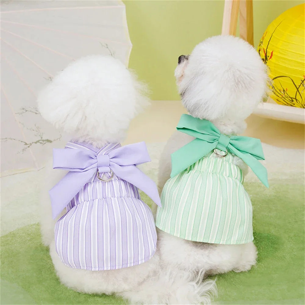 Summer Puppy Dog Skirt Dress with Buckle Sweet Stripe Pet Clothes for Small Dogs Pinscher Maltese mascotas Dresses disfraz perro