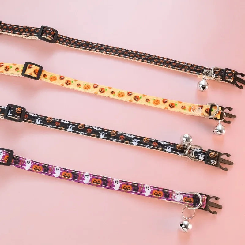 Bow Knot Halloween Pet Dog Collar Pumpkin Witch Hat Adjustable Neck Accessories for Cats Safety Buckle Decorate Pet Necklace
