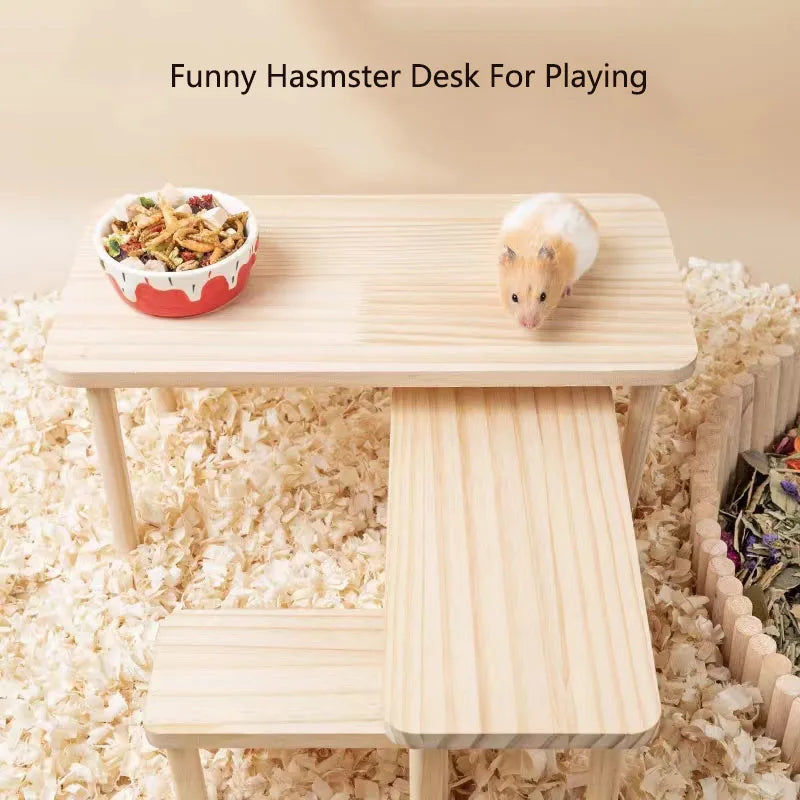 1pc Functional Wooden Hamster House Desk Platform Pet Stand Toy Station Board Pet Products Hamster Cage Golden Bear Toy Supplies