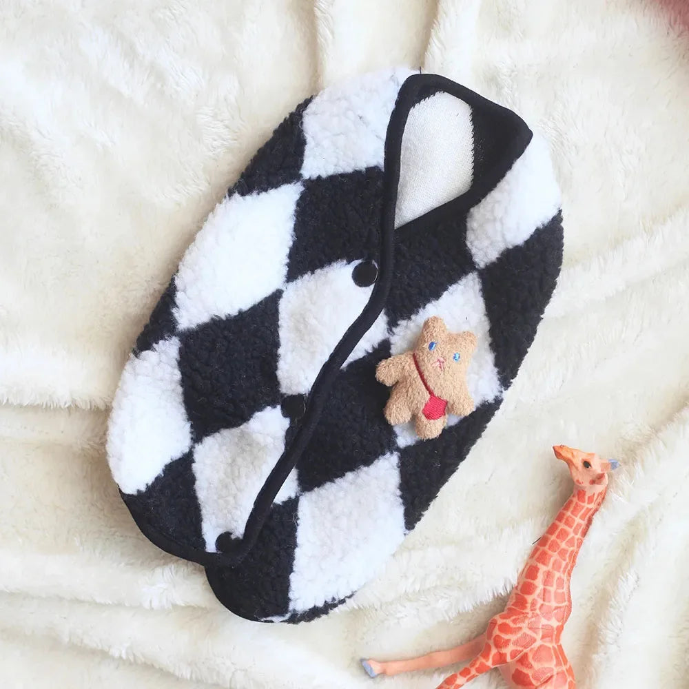 Fashionable Plaid Fleece Cat Clothes Cat Coat Jack Cute Bear Vest for Kitten Small Dogs Clothing Pet Outfits Winter Cat Costume