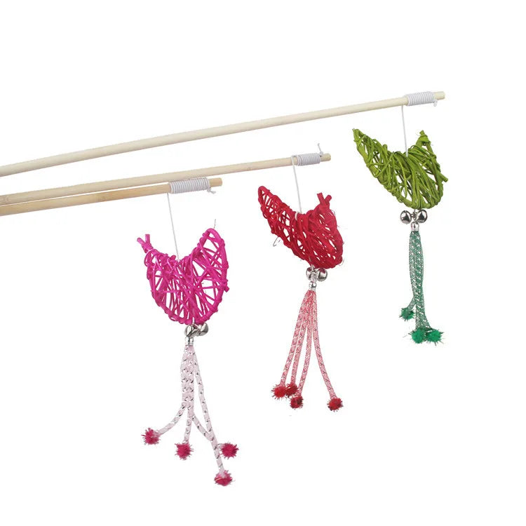 Cat Toy Cat Teaser Sticks Wooden Cat Stick Moon Rattan Molar Bite-resistant Cat Stick Cat Toy