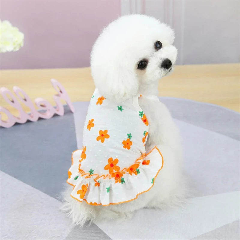 Cartoon Floral Summer Dress for Dogs Chihuahua Puppy Vest One Piece Pet Supplies Spring Female Sphinx Cat Luxury Dog Clothes