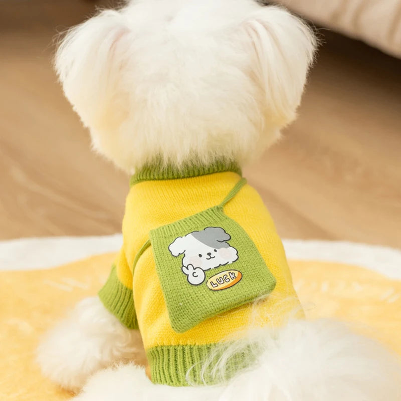 Sweater for Dog Cute Dog Clothes with Bag Autumn Winter Warm Costume Pet Cat Dog Knitted Coat Korean Bichon Chihuahua Clothing