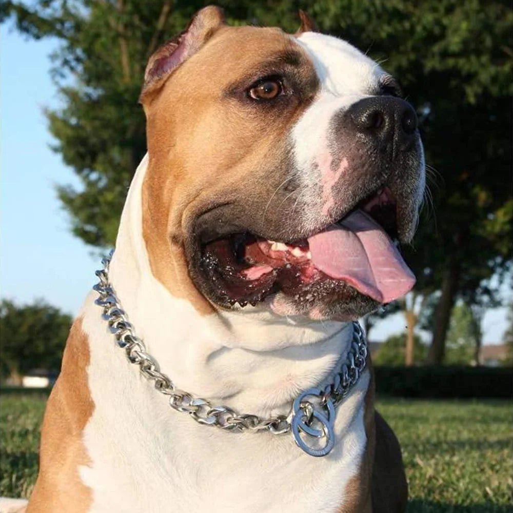 Dog Chain Collar Silvery Golden 15MM Width Cuban Link Chain for Dogs Strong Smooth Stainless Steel Metal Pet Training Slip Chain